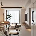 Modern Living Dining Area Interior Design With Sofa Coffee Table Dining Chairs TV And Plant
