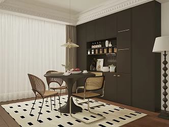 Retro Style Home Restaurant Antique Style Restaurant Open Restaurant Dining Table and Chair Round Table Restaurant Sideboard Log Style Restaurant Dining Table and Chair Chandelier 3d model
