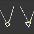 Modern Minimalist Triangle Pendant Necklaces With Silver Chain And Gold Circle
