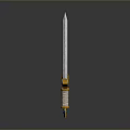 Mythical Weapon With Silver Sword Blade Blue Glowing Patterns And Golden Wing Shaped Hilt
