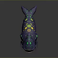 Fantasy Lizard Like Creature Purple Body Green Yellow Spots Sharp Teeth Open Mouth Green Eyes