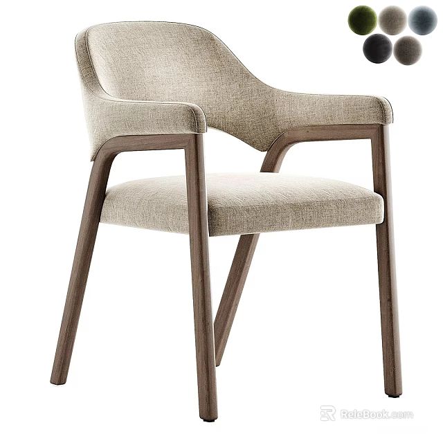 Modern Dining Chair With Wooden Frame And Beige Linen Upholstered Comfortable Seat 3d model 