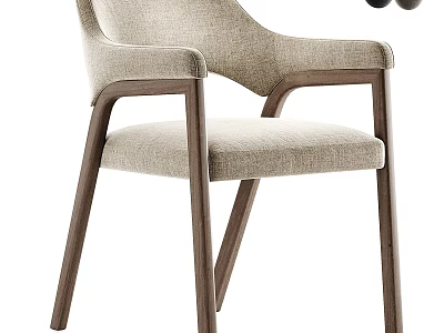 Modern Dining Chair With Wooden Frame And Beige Linen Upholstered Comfortable Seat 3d model