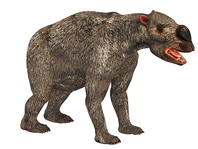 Realistic Furred Prehistoric Creature With Large Snout Open Mouth And Red Ears 3d model
