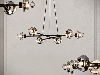 Modern Glass Globe Chandelier with Black Metal Frame and Illuminated Spheres 3d model