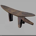 Traditional Wooden Household Stool with Long Textured Surface and Carved Supporting Legs