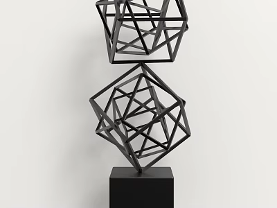 Modern Geometric Black Ornament Sculpture Set With Abstract Stand Base 3d model