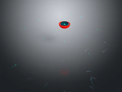 Red Circular Organ With Blue Center And Hair Like Green Lines On Gray Background 3d model