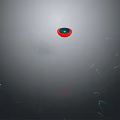 Red Circular Organ With Blue Center And Hair Like Green Lines On Gray Background