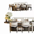 Elegant Modern Table And Chairs Set With Upholstered Seats Flower Vase And Books