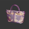 Elegant Navy Blue And Gold Floral Pattern Tote Bag With Leather Handles And Pockets