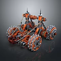 Orange And Black Utility Vehicle With Multi Wheel Mechanical Structure And Arm 3d model
