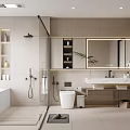 Modern Bathroom Interior Design With Freestanding Bathtub Glass Shower Vanity Mirror And Wall Cabinets