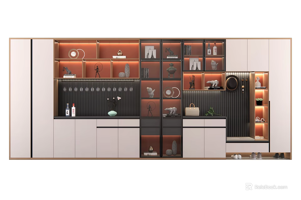 Modern Shoe Cabinet With LED Lighting And Multiple Compartments For Home Interior 3d model