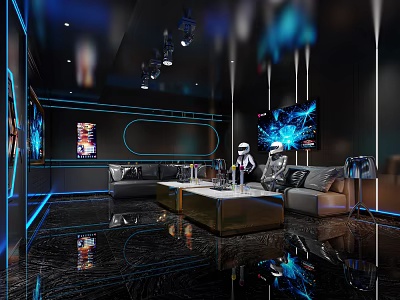 Modern Luxury KTV Interior Design With Stylish Lighting Comfortable Sofa And Large Screen 3d model
