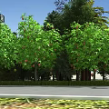 Garden Landscape Design Featuring Lush Green Trees Traditional Lamp Posts And Paved Walkway
