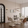 Modern Luxury Dining Room Interior With Round Table Pendant Lights And Arched Door