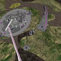 Park Landscape Featuring Circular Purple Area Arched Structures Pathways And Pink Flowers 3d model