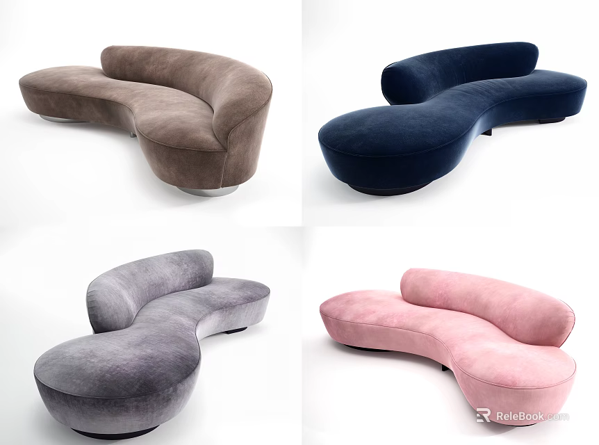 Modern Curved Sectional Sofa Featuring Various Colors and Soft Padded Design 3d model 