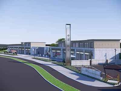 Modern Commercial Street With Modern Buildings Paved Road Sidewalks Greenery And Storefronts 3d model