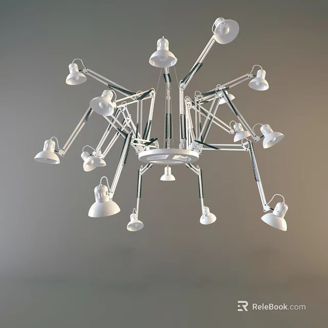 Modern Chandelier with Multiple Adjustable White Arms Metal Structure and Multiple Bulbs Stylish Design 3d model
