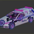 Detailed Police Car Model Featuring Blue Checker Design And Emergency Lights