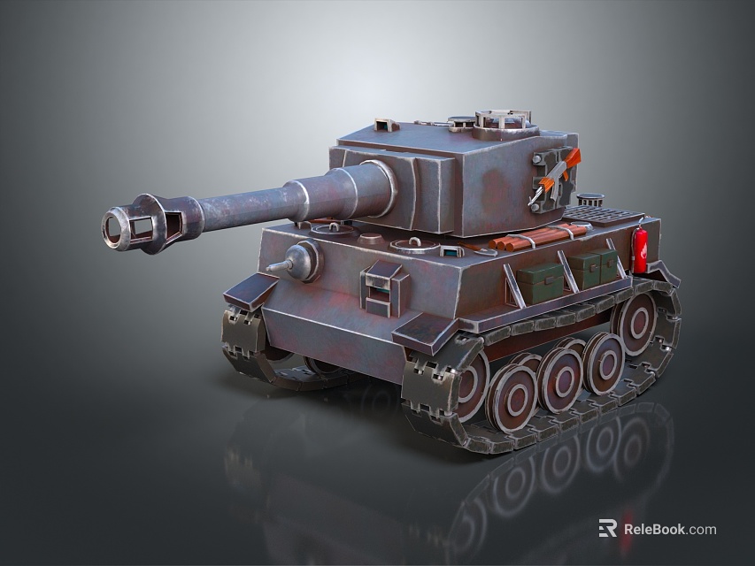Realistic Military Tank with Long Cannon Turret Metallic Texture Tracks and Ground Reflection 3d model 