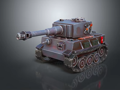 Realistic Military Tank with Long Cannon Turret Metallic Texture Tracks and Ground Reflection 3d model