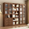 Wooden Bookcase With Glass Doors And Storage Drawers For Books And Decorative Items