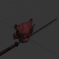 3D Dragon Head With Samurai Sword On Red Background Featuring Intricate Design And Red Eyes