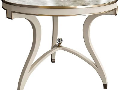 Elegant Round Table With Marble Top Gold Accents And White Curved Legs 3d model