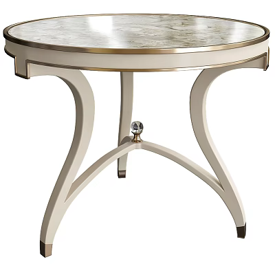 Elegant Round Table With Marble Top Gold Accents And White Curved Legs 3d model