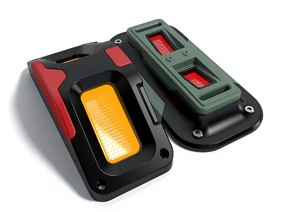 Portable Industrial Devices With Yellow LED Light Red Green Parts And Black Casing 3d model