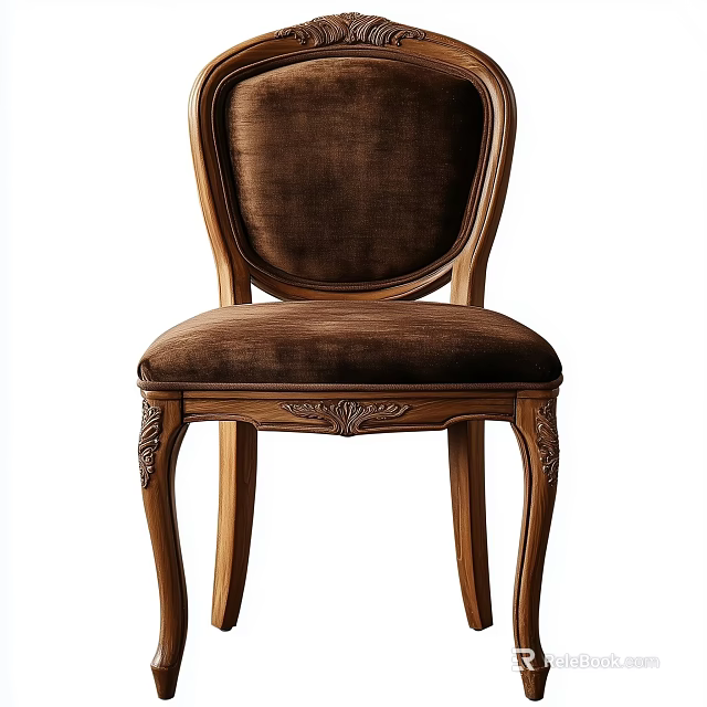 Classic European Style Dining Chair With Velvet Upholstered Seat And Carved Wooden Legs 3d model 
