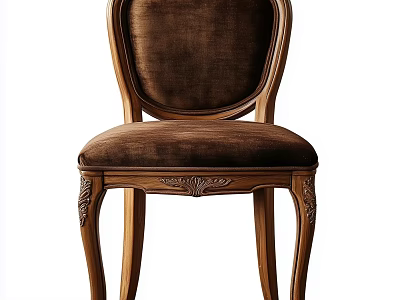 Classic European Style Dining Chair With Velvet Upholstered Seat And Carved Wooden Legs 3d model