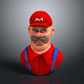 Man Wearing Red Hat With White M Logo Red Shirt Blue Overalls And Large Mustache