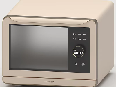 Toshiba Cream Colored Microwave Oven With Digital Display And Control Panel 3d model