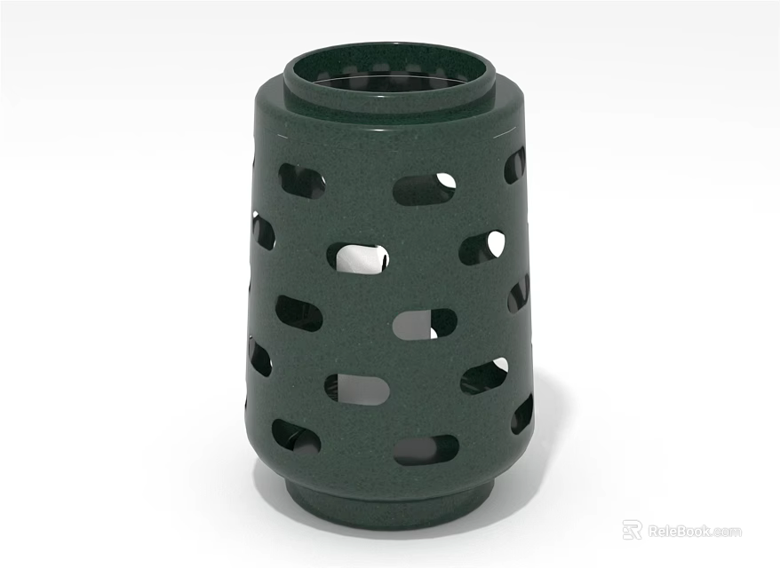 Dark Green Cylindrical Candle Lamp With Oval Cutout Holes Modern Design 3d model 