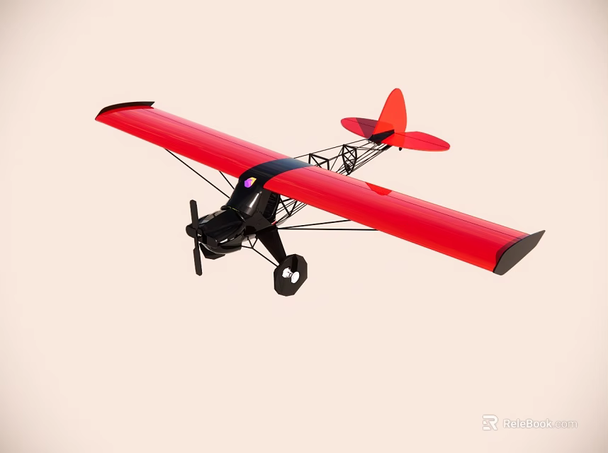 Red Model Biplane Toy With Propeller Wings And Tail Design 3d model 