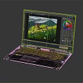 ROG Laptop For Creative Design With Blue Backlit Keyboard And Colorful Illustration On Screen