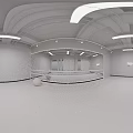 Modern Minimalist Exhibition Space With White Walls Arched Entrance And Glass Doors