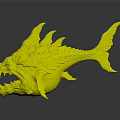 Blue And Yellow Monster Fish With Spiked Dorsal Fin And Sharp Teeth