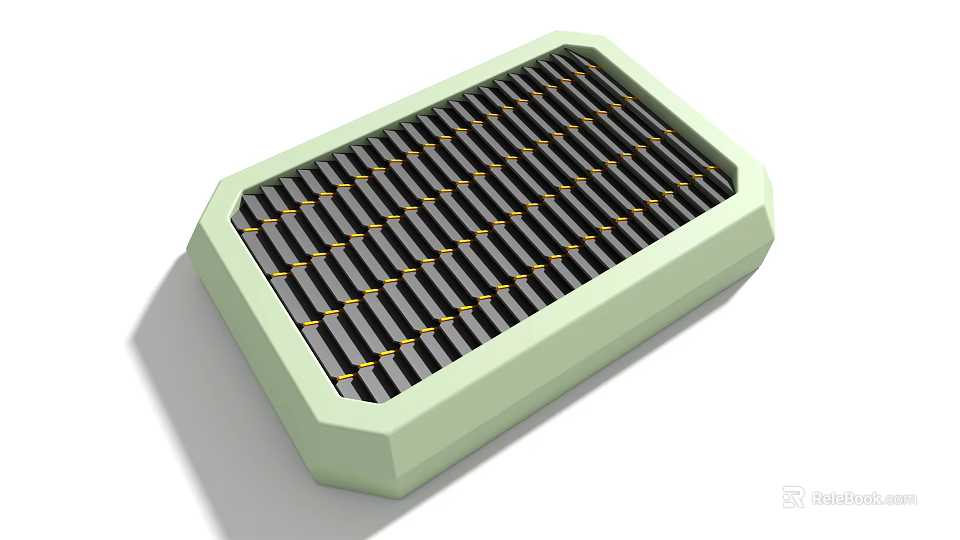 Light Green Rectangular Industrial Equipment With Striped Surface And Yellow Lines 3d model 