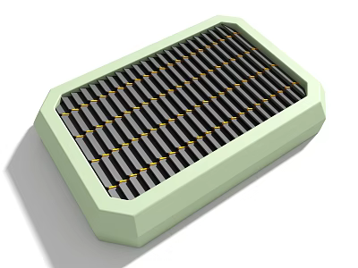 Light Green Rectangular Industrial Equipment With Striped Surface And Yellow Lines 3d model