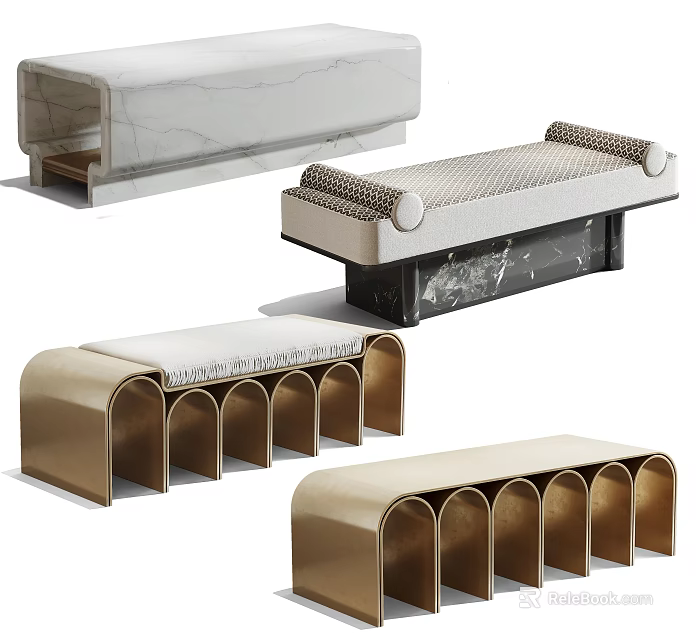 Contemporary Public Chairs Design With Curved Metal Frames Marble Bases And Upholstered Seats 3d model 