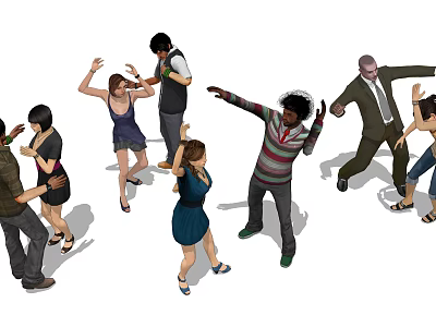 Group Of People Dancing Energetically In Casual Wear 3d model