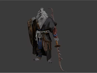 Game Movie Character with White Hair Robed Outfit and Long Sword 3d model