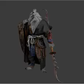 Game Movie Character with White Hair Robed Outfit and Long Sword