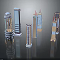 Modern Skyscraper Architecture Featuring Various Designs With Dome Spire Glass Curtain Wall And Decorative Structures