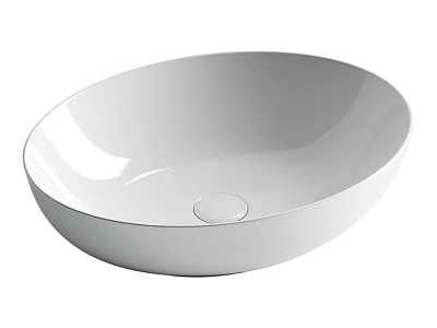 Modern White Oval Ceramic Washbasin With Smooth Glossy Surface Design 3d model